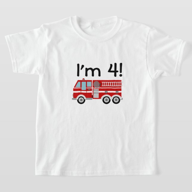 4th Birthday Fire Engine T-Shirt (Laydown)