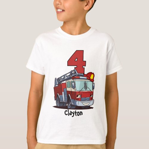 4th Birthday Fire Truck T_Shirt