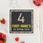 [ Thumbnail: 4th Birthday: Floral Flowers Number, Custom Name Napkins ]