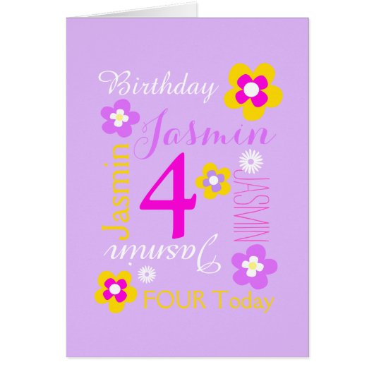4th birthday flower custom graphic purple pink (Front)
