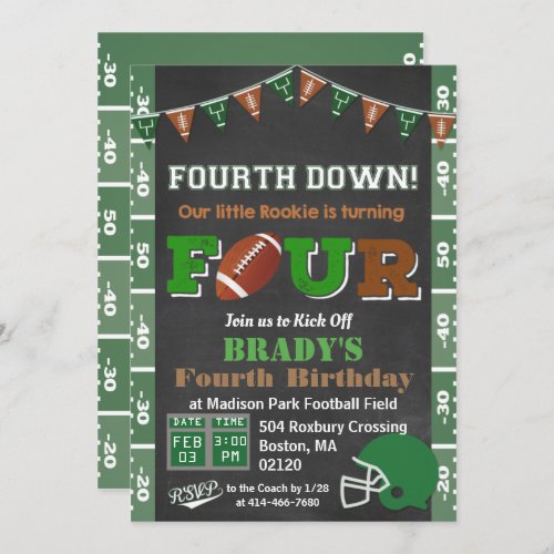 4th Birthday Football Birthday Party Invitation