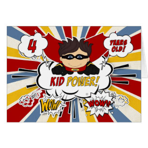 4th Birthday for Boys Super Kid Red Comic Book Cards