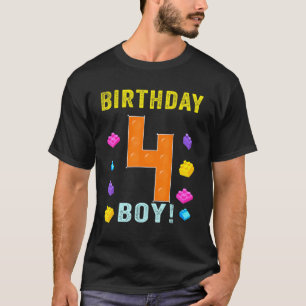 4th Birthday Four 4 Years Old Block Building Boys  T-Shirt
