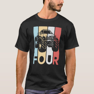 4th Birthday Four Vintage Monster Truck 4 Year Ol T-Shirt