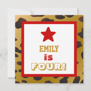 4th Birthday Four Year Old Girl Gold Cheetah Star Invitation