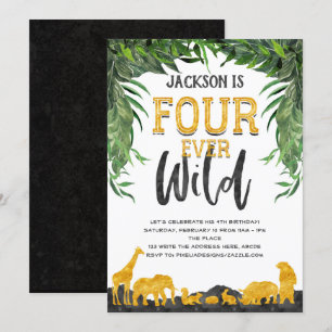 4th birthday, Fourever wild, Jungle, safari animal Invitation