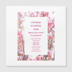 4th Birthday Fourth Custom Age Pink Cherry Floral Magnetic Invitation
