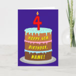 [ Thumbnail: 4th Birthday: Fun Cake and Candle + Custom Name Card ]