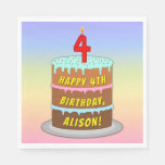 [ Thumbnail: 4th Birthday: Fun Cake and Candle + Custom Name Napkins ]