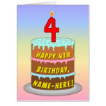 [ Thumbnail: 4th Birthday: Fun Cake & Candle, W/ Custom Name Card ]