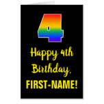 [ Thumbnail: 4th Birthday: Fun, Colorful, Happy, Rainbow # 4 Card ]