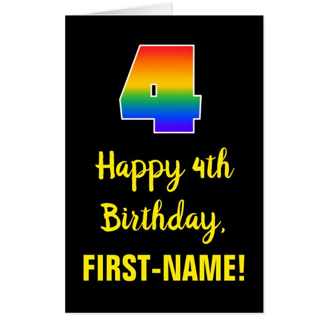 4th Birthday: Fun, Colorful, Happy, Rainbow # 4 Card (Front)