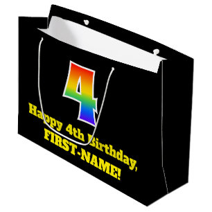 4th Birthday ~ Fun, Colorful, Vibrant, Rainbow 4 Large Gift Bag