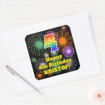 [ Thumbnail: 4th Birthday: Fun Fireworks Look, Rainbow # 4 Sticker ]