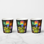 [ Thumbnail: 4th Birthday: Fun Fireworks Pattern + Rainbow 4 Paper Cups ]