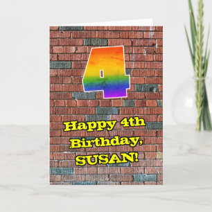 4th Birthday: Fun Graffiti-Inspired Rainbow 4 Card
