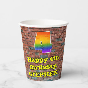 4th Birthday: Fun Graffiti-Inspired Rainbow 4 Paper Cups
