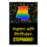 [ Thumbnail: 4th Birthday: Fun Music Symbols + Rainbow # 4 Card ]
