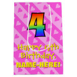 [ Thumbnail: 4th Birthday: Fun Pink Hearts Stripes & Rainbow 4 Gift Bag ]