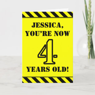 4th Birthday: Fun Stencil Style Text, Custom Name Card