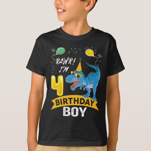 4th birthday Gift Boy T Rex Dinosaur 4 Year Old T_Shirt