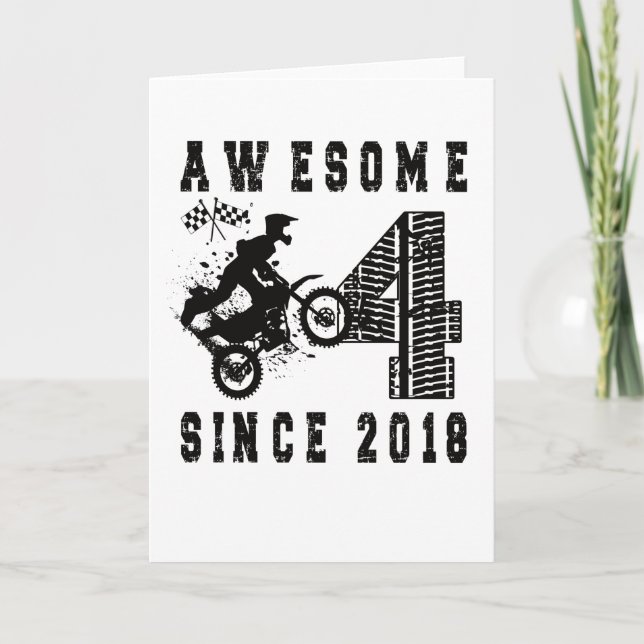 4th Birthday Gift Dirt Bike Boy Born in 2018 Card (Front)