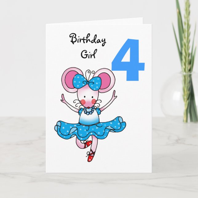 4th birthday gift for a girl, cute ballerina card (Front)