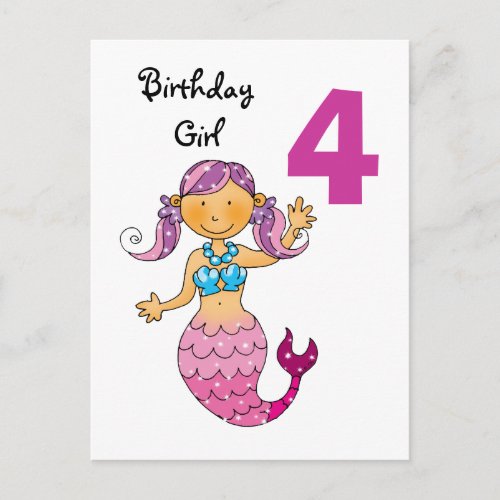 4th birthday gift for a girl cute mermaid postcard