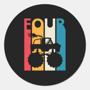 4th Birthday Gift Four Vintage Monster Truck Classic Round Sticker