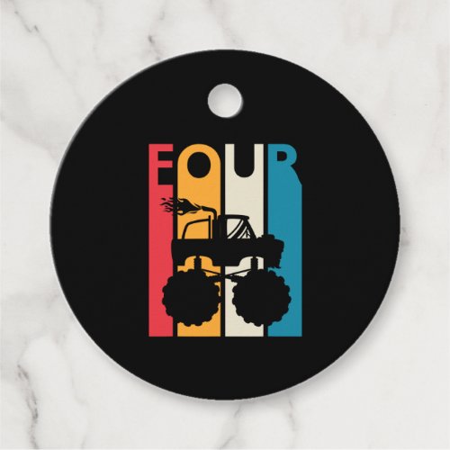 4th Birthday Gift Four Vintage Monster Truck Favor Tags