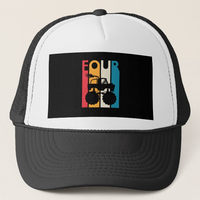 4th Birthday Gift Four Vintage Monster Truck Trucker Hat (Front)