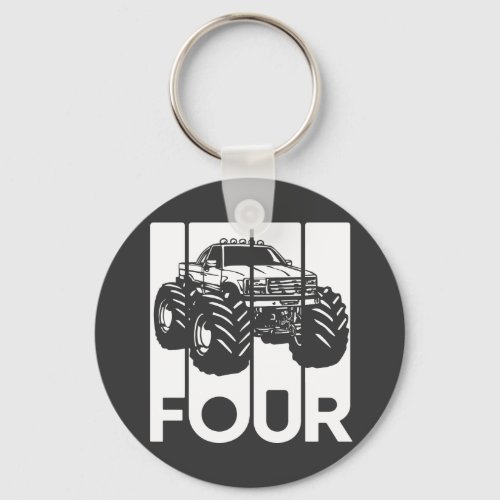 4th Birthday Gifts Four Vin Monster Truck Button Keychain