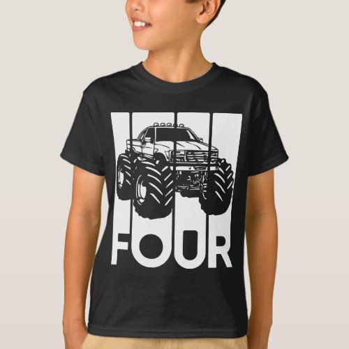 4th Birthday Gifts Four Vintage Monster Truck Boy T_Shirt