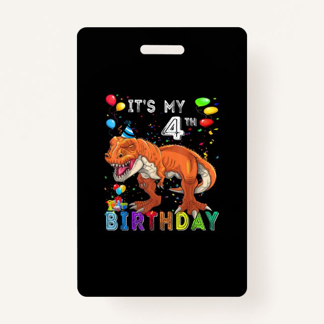 4th Birthday Gifts Kids Boys Dino T Rex Dinosaur Badge (Front)