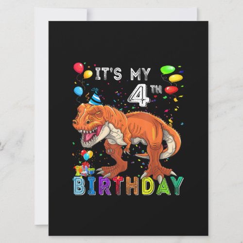 4th Birthday Gifts Kids Boys Dino T Rex Dinosaur Card