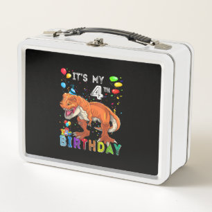 4th Birthday Gifts Kids Boys Dino T Rex Dinosaur Metal Lunch Box