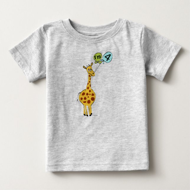 4th Birthday Giraffe Baby T-Shirt (Front)