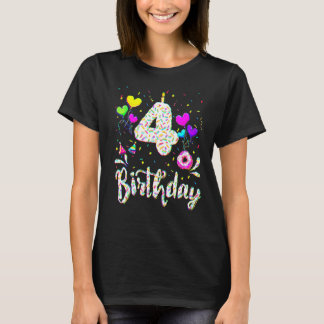 4th Birthday Girl 4 Years Old Bday Doughnut Party T-Shirt
