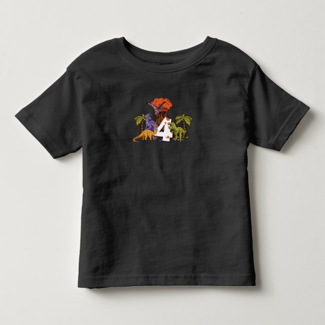 4th birthday girl boy Dino Dinosaurs  4 years old Toddler T-shirt (Front)