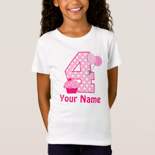 4th Birthday Girl Cupcake Personalized T_shirt