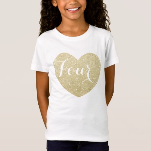 4th Birthday Girl Glitter heart Personalized T_Shirt
