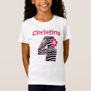 4th Birthday Girl Hot Pink & Black Zebra Pattern T-Shirt