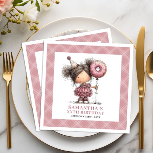 4th Birthday Girl Quirky Funny Whimsical Pink  Paper Dinner Napkins