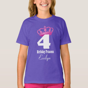 4th Birthday Girl Royal Princess Pink Crown T-Shirt