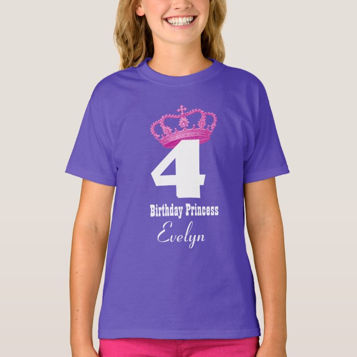 4th Birthday Girl Royal Princess Pink Crown T-Shirt | Zazzle