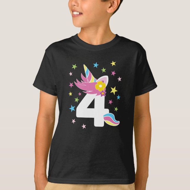 4th Birthday Girl Unicorn 4 Year Old Toddler T-Shirt (Front)