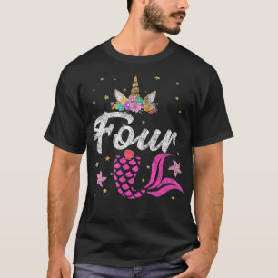 4th Birthday Girl Unicorn  Mermaid Tail 4 Years Ol T-Shirt