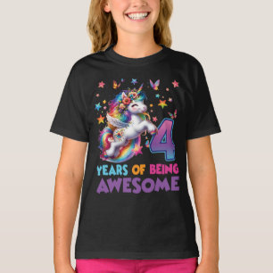4th Birthday Girl Unicorn Rainbow Party Birthday  T-Shirt