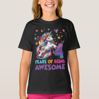 4th Birthday Girl Unicorn Rainbow Party Birthday T-Shirt