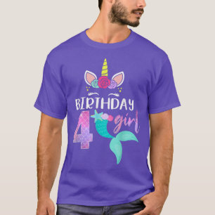 4th Birthday Girl Unicorn Shirt Mermaid Tail 4 Yea
